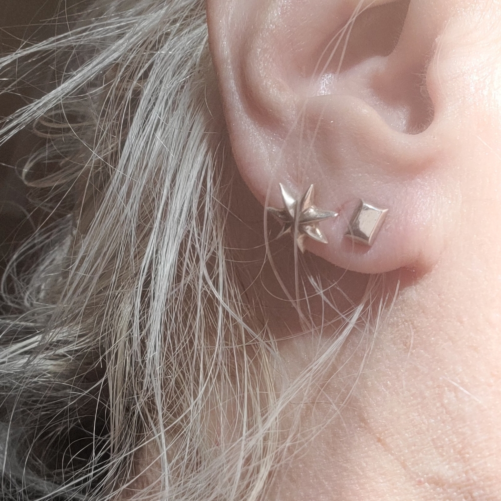 .925 Small Silver Rectangle Stud Earrings - image 8